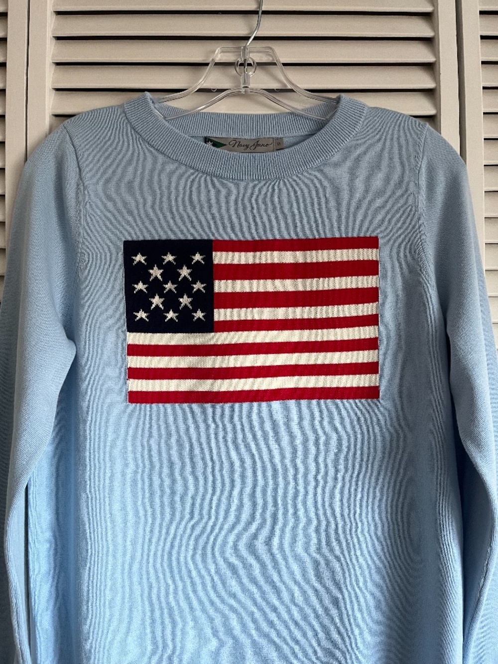 Navy Jane American Flag Sweater Light Blue women’s small - Picture 2 of 9